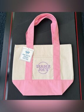 Seasonal Mini Brand New Trader Joe's Pastel Pink Mini Canvas Tote Bag